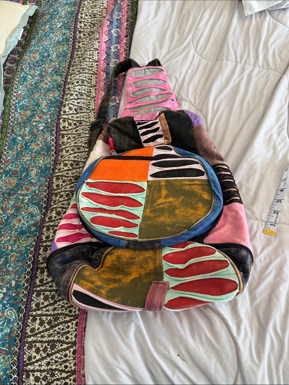 Marlboro Multicolor Patchwork Sling Bag with Red, Pink, Blue, Green Accents